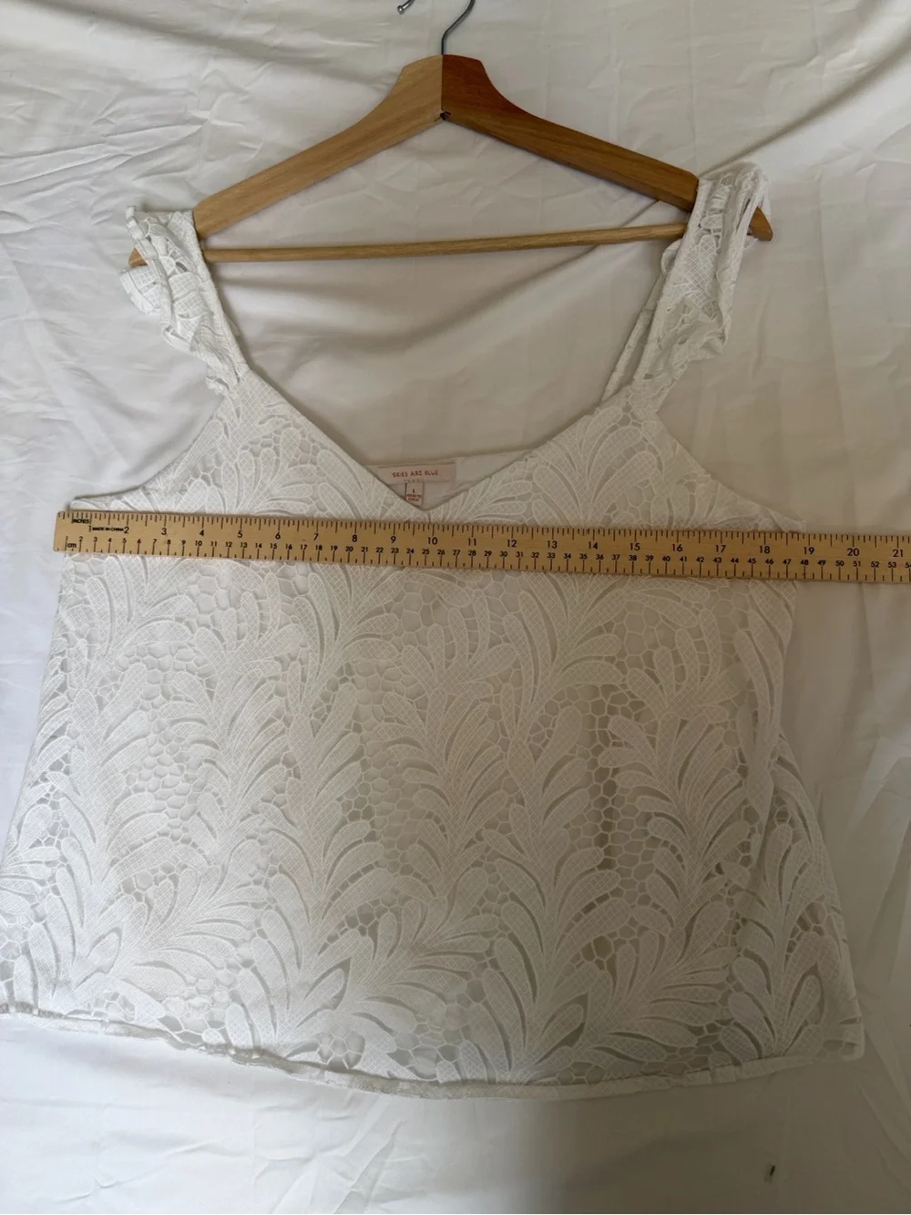 Skies Are Blue White Lace Camisole with Ruffle Straps